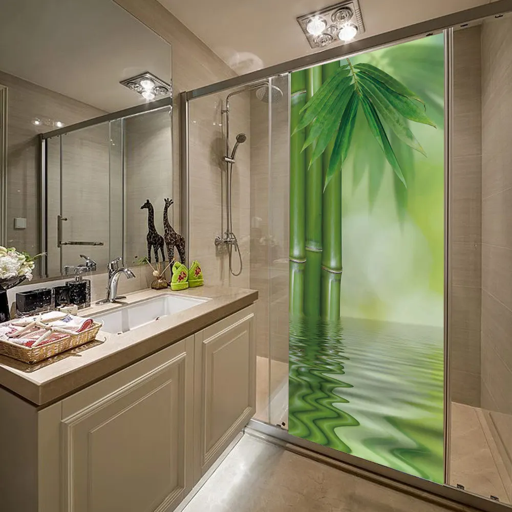 77x200 см 3D Художественная водная бамбуковая дверная наклейка для гостиной спальни DIY ПВХ самоклеющиеся обои водонепроницаемые настенные дверные наклейки