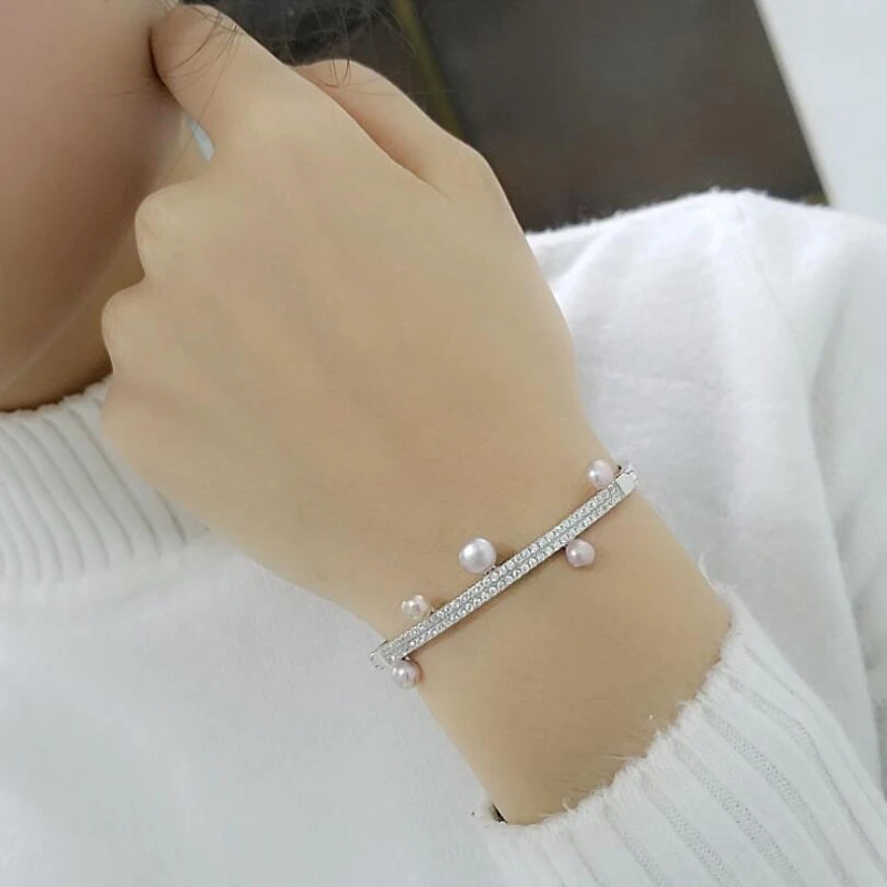 [MeiBaPJ] 925 пробы серебряный браслет натуральный пресноводный жемчуг браслет для женщин белый/розовый/фиолетовый/черный Модные очаровательные ювелирные изделия