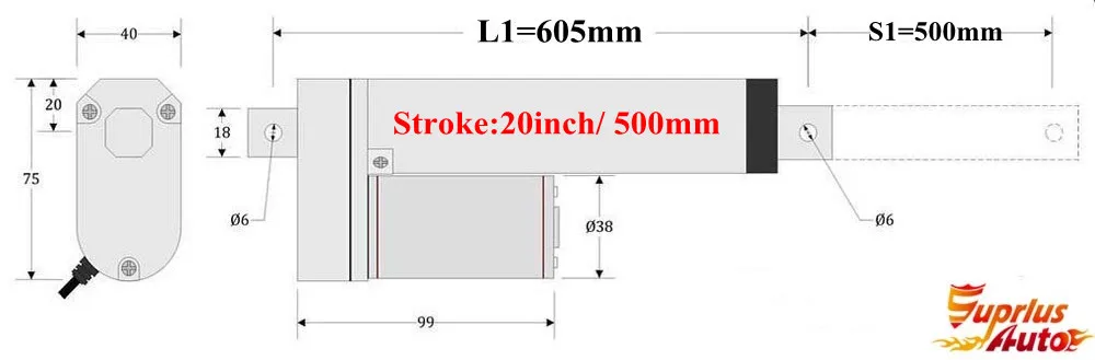 500 мм/20 дюймов линейный привод Linea; 900N/90KGS/198LBS Force/12/24VDC Вход линейный регулятор напряжения umax приводы