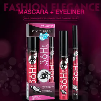 

YANQINA Liquid Eyeliner Pencil+Waterproof Mascara Set Cosmetics New Brand Eye Liner Thick Curling Mascara Eyebrow Pencil Makeup