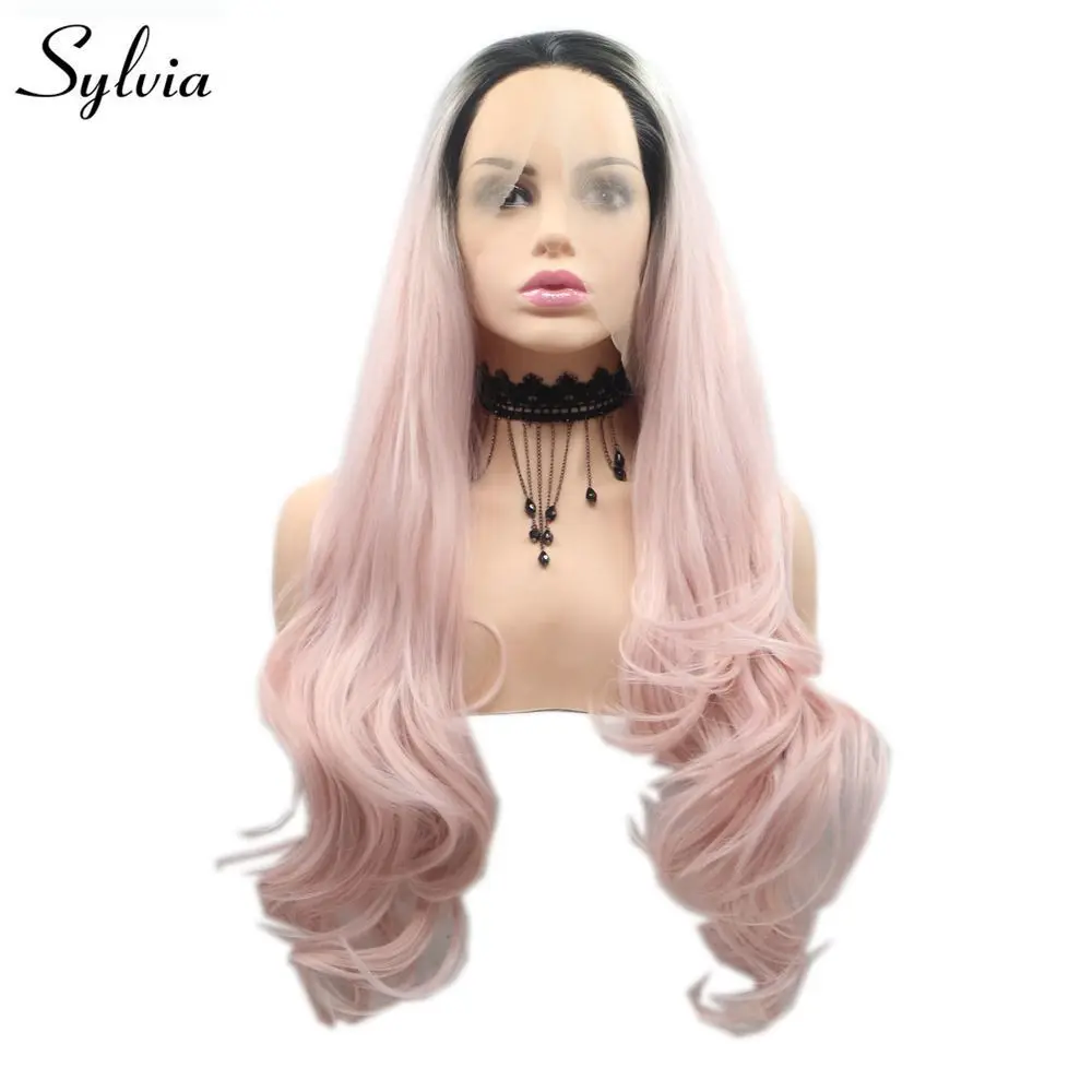 Sylvia Ombre парик из синтетических волос с розовым кружевом спереди длинные