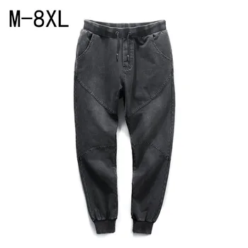 

plus size M-6XL 7xl 8xl men pants loose highly Elastic Waist cotton casual long trousers autumn pants hiphop baggy jeans hiphop