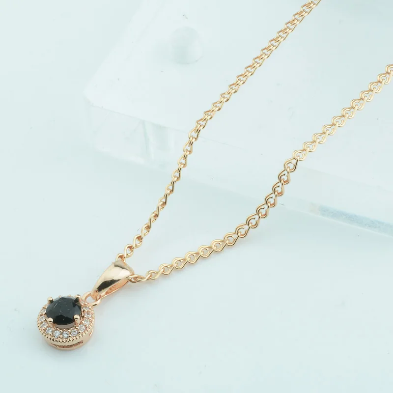 

Women 585 Rose Gold Color Black Round Stone Pendants And 45cm Chain Necklaces