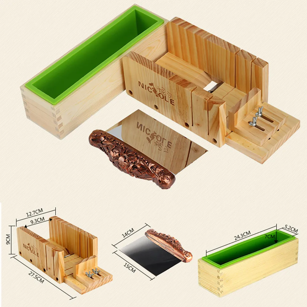 3pcs/Set D0019 Silicone Liner Mold With Wood Box,Stainless Steel Soap