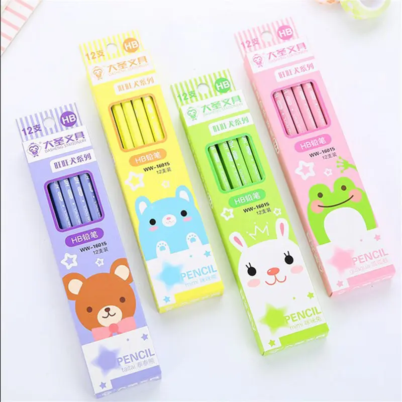 

Coloffice 12PCs/Set Cute Cartoon Lead-free Poison Pure Color HB Pencil Primary Student Writing Stationery School Supplies 21.5cm