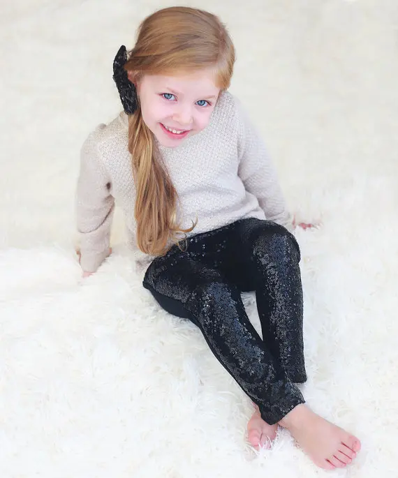 Handmade Girl's Black Pants,boutique Sequin Pants,children's Clothing