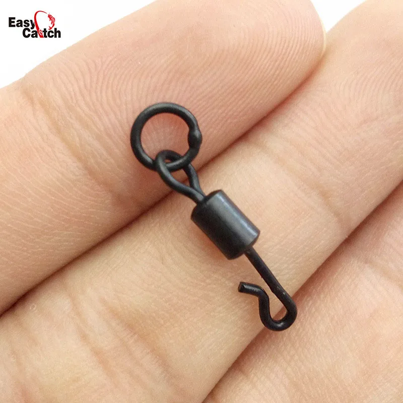 

20pcs Matte Black Rolling Quick Change Swivels With Ring Carp Rigs Long Body Q-shaped Swing Snap Carp Fishing Accessories