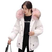 Женское зимнее 90% белое пуховое пальто женский толстый пуховик большого размера, натуральный мех, воротник, женская короткая верхняя одежда, парки F787