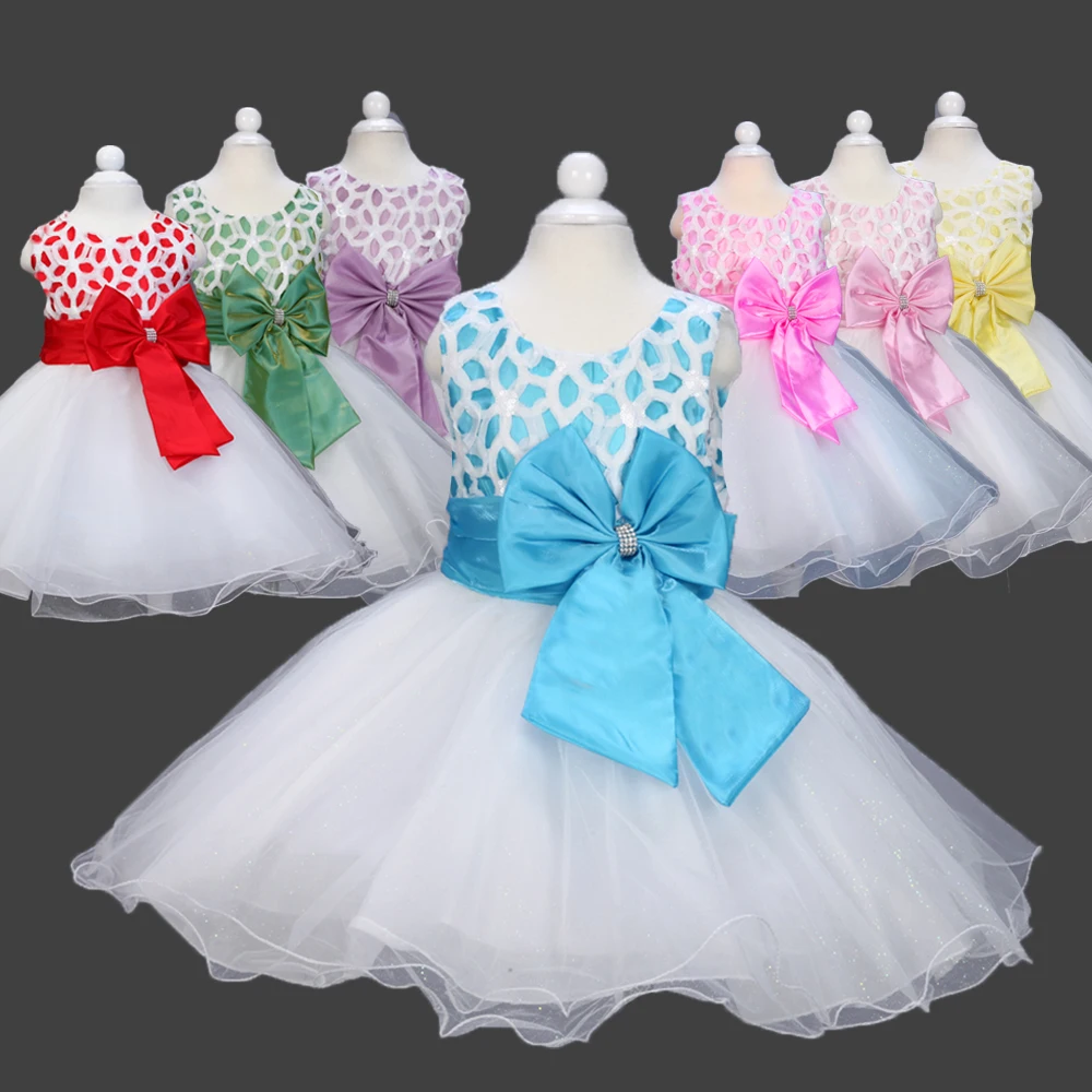

Fashion Girl Party Dress Paillette Hollow Big Bow Princess Dresses Girl Summer Sleeveless Dress L558