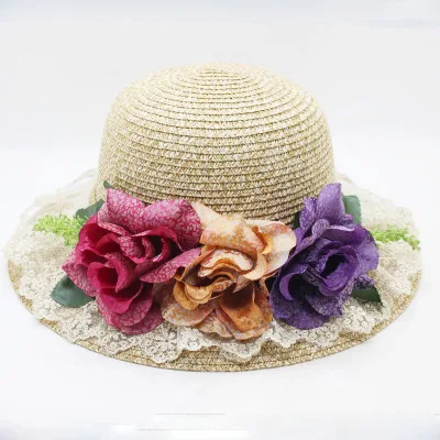 Повседневная летняя Высококачественная соломенная Солнцезащитная шляпа для женщин, чайные вечерние шляпы, женские цветочные кружевные пляжные кепки, солнцезащитный козырек, шляпа Трилби - Цвет: 1