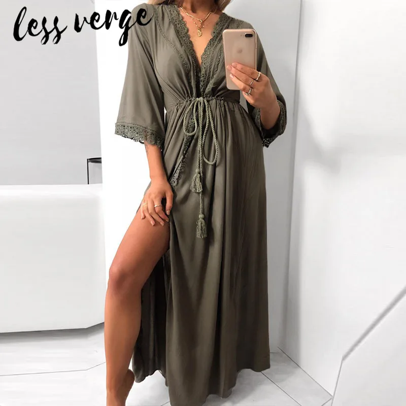 Lessverge кружевное шифоновое пляжное женское платье летнее Элегантное Черное