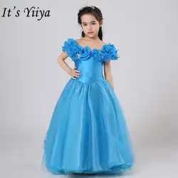 Это yiiya Мода Лодка шеи девочки платья высокого Класс Pleat пят бальное платье для девочек TS205