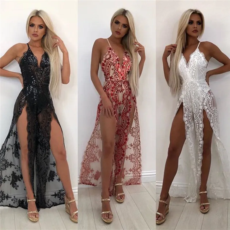 

Women's Sexy Lace Sheer Long Dresses Robe Nightgown Bathrobe Pajamas Elegant Woman V-neck Maxi Suspenders Nightdress Sleepwear