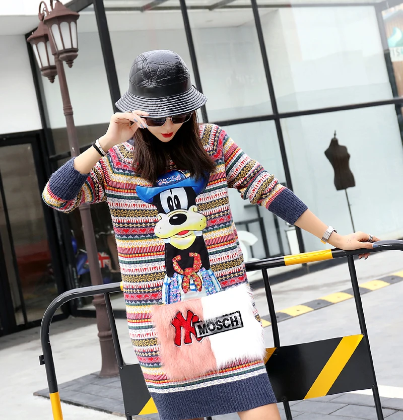 Таиланд прилив бренд 2018 осень и зима новый свободный милый женский свитер мультфильм хит цвет с длинными рукавами водолазка свитер женский