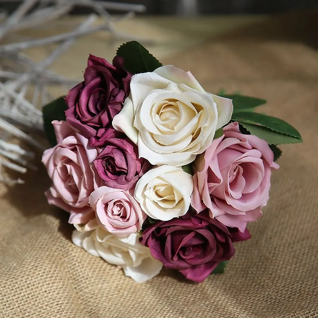 

9pcs/lot Artificial Rose Flowers Wedding bouquet New Year Pink Royal Rose Silk flower Home Decoration Wedding Party Decor