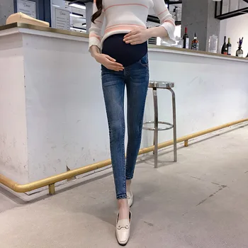 

Maternity Women Ninth Length Denim Casual Jeans Adjustable Elastic Waist Pant Pregnant Belly Care Slim Leg Trousers