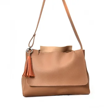 

Litchi Pattern Soft PU Leather Shoulder Bags Women Tassel Bucket Handbag Vintage Lock Ladies Bag Famous designer brand