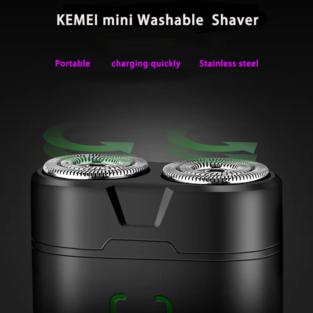 Kemei Km-W301Mini портативная электрическая бритва для мужчин водонепроницаемая бритвенная машинка с двойным кольцом Usb перезаряжаемая Бритва для бороды Raz