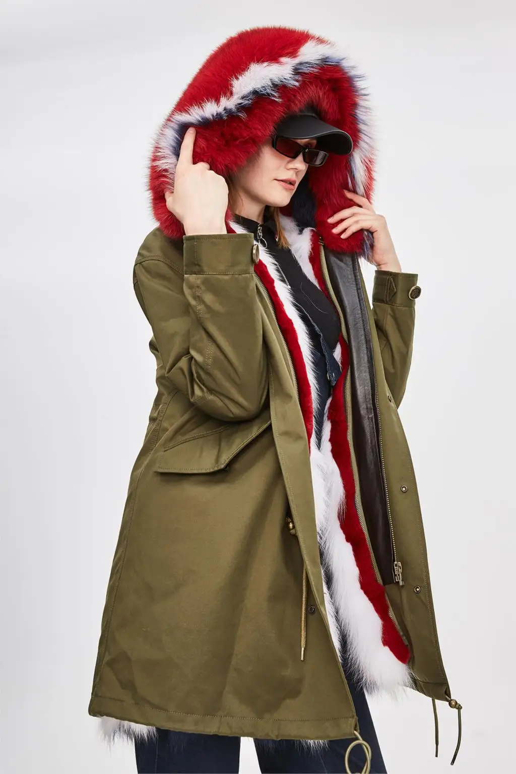 JAZZEVAR Новая куртка зима высокая мода для женщин роскошная большая лиса мех армейская парка длинная съемная подкладка с капюшоном водонепроницаемое пальто - Цвет: color 1