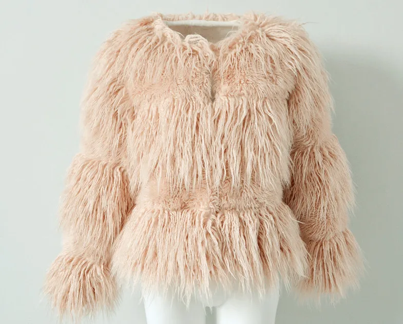 Womens New Faux Fur Coat Fluffy Warm Long Sleeve Collarless Autumn ...