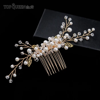 

TOPQUEEN HP180 wedding hair comb Golden alloy hollow leaves bridal comb pearl hair combs for wedding hair pieces wedding tiara
