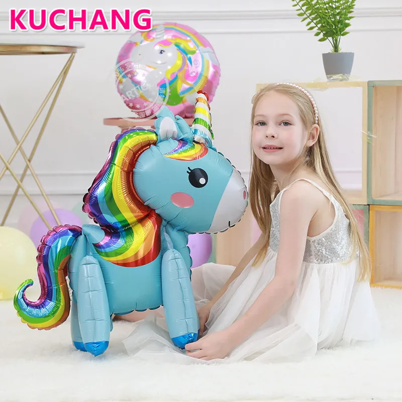 

1pc 3D Rainbow Unicorn Foil Balloons Pink Purple Cartoon Walking Animal Globos Baby Shower Kids Birthday Party Decor Supplies