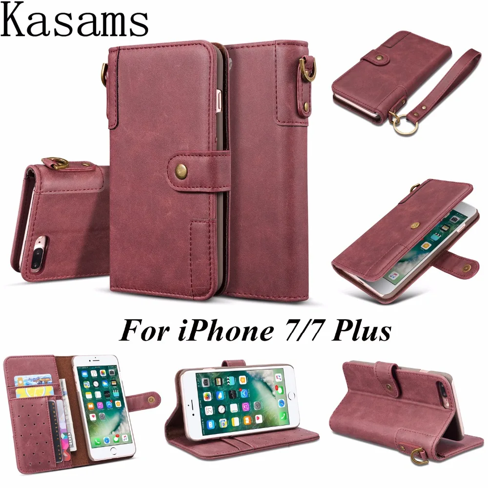 

Retro Cow Leather Cases For Apple iPhone 7 Plus Phone Case For iPhone 7 iPhone7 Mobile Shell Key ring Wallet Stand Flip Cover