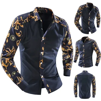 

mens shirts Men's New Fashion Printed Long Sleeve Shirts Fashion Cultivation Blouse Shirts