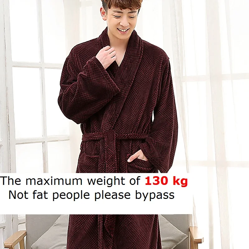 Siriusha14 Thicker Flannel Robe Men Plus Fertilizer to Increase Coral Velvet Robe Thickening Warm and Loose Home Clothing