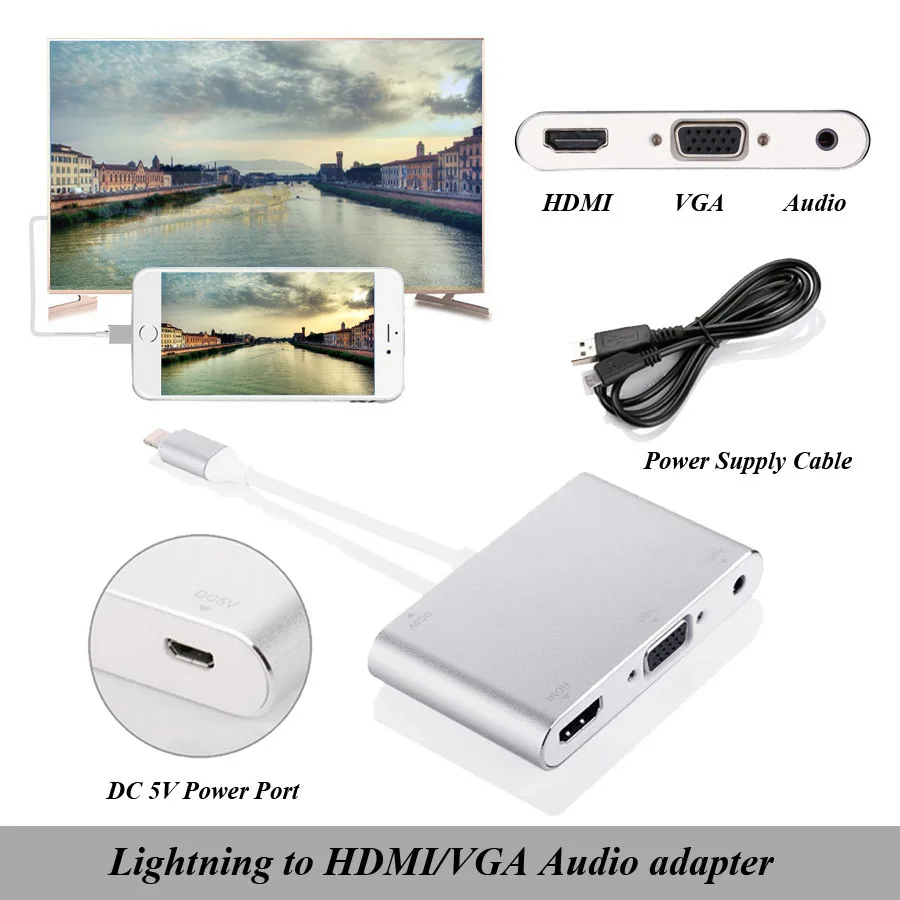Последним для Lightning/HDMI VGA адаптер с аудиоразъемом конвертер HDMI VGA переходной USB кабель для iPhone 5S 6 6s 7 7 штепсельная вилка