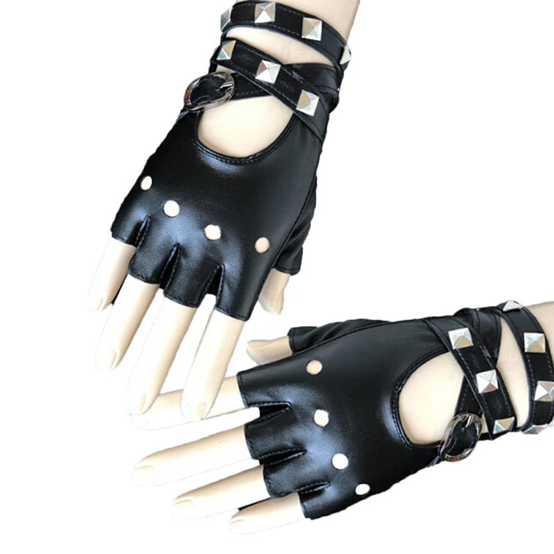 Punk Lady Fingerless Short PU Leather Gloves Women Cool Sexy Disco Dance Rock-and-roll Black Red White Gloves