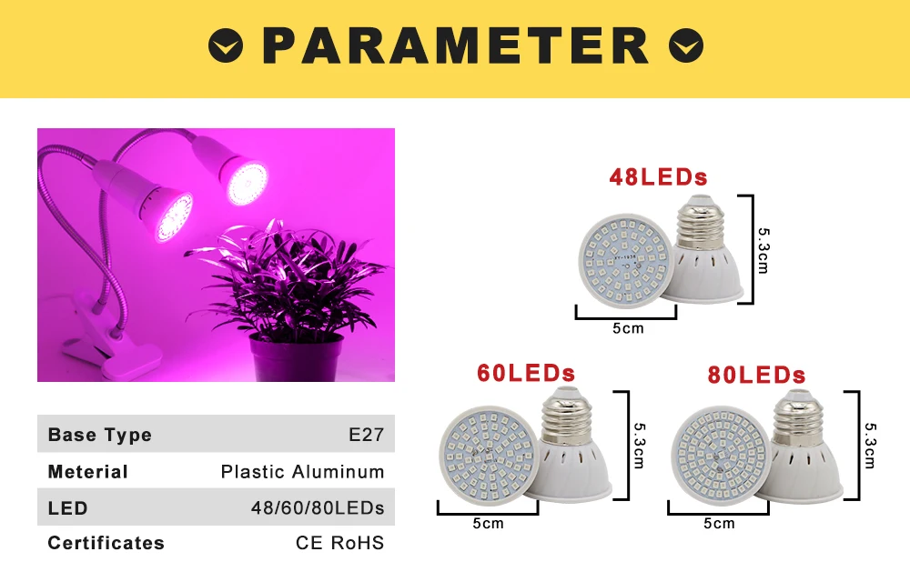 E27 светодиодная лампа для выращивания растений лампа 110 В 220 В Гибкая с двумя головками клип лампа для выращивания 60 80 светодиодный s база