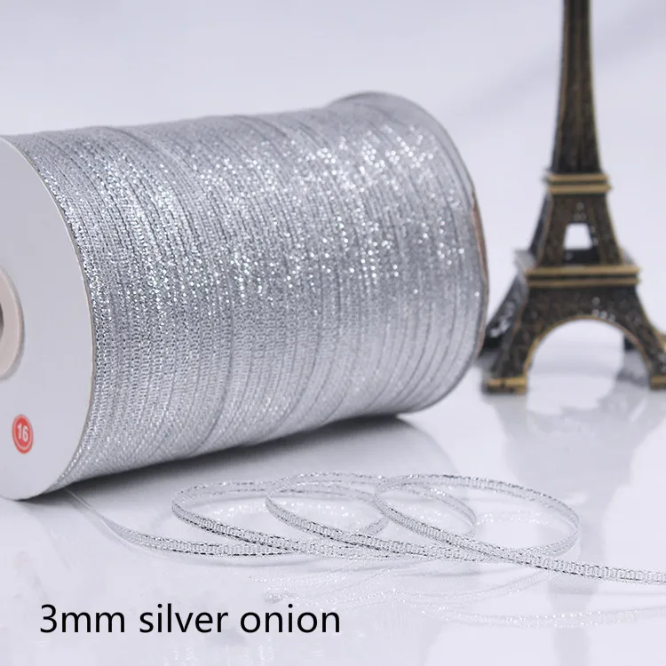 0.3CM-5CM Golden and Silver Colors Onion Belt Ribbon For Flower Gift Packaging Glitter Webbing Gift Decoration Christmas Ribbons