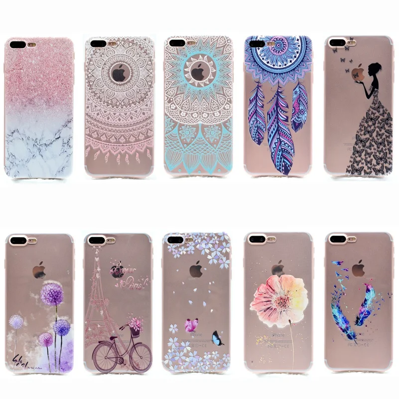 

Ultra Thin Soft TPU Silicone Case For iPhone 7 7Plus 6 6S 6Plus 5 5S SE 8 Plus X Mandala Flower Marble Pattern Cover for iPhoneX