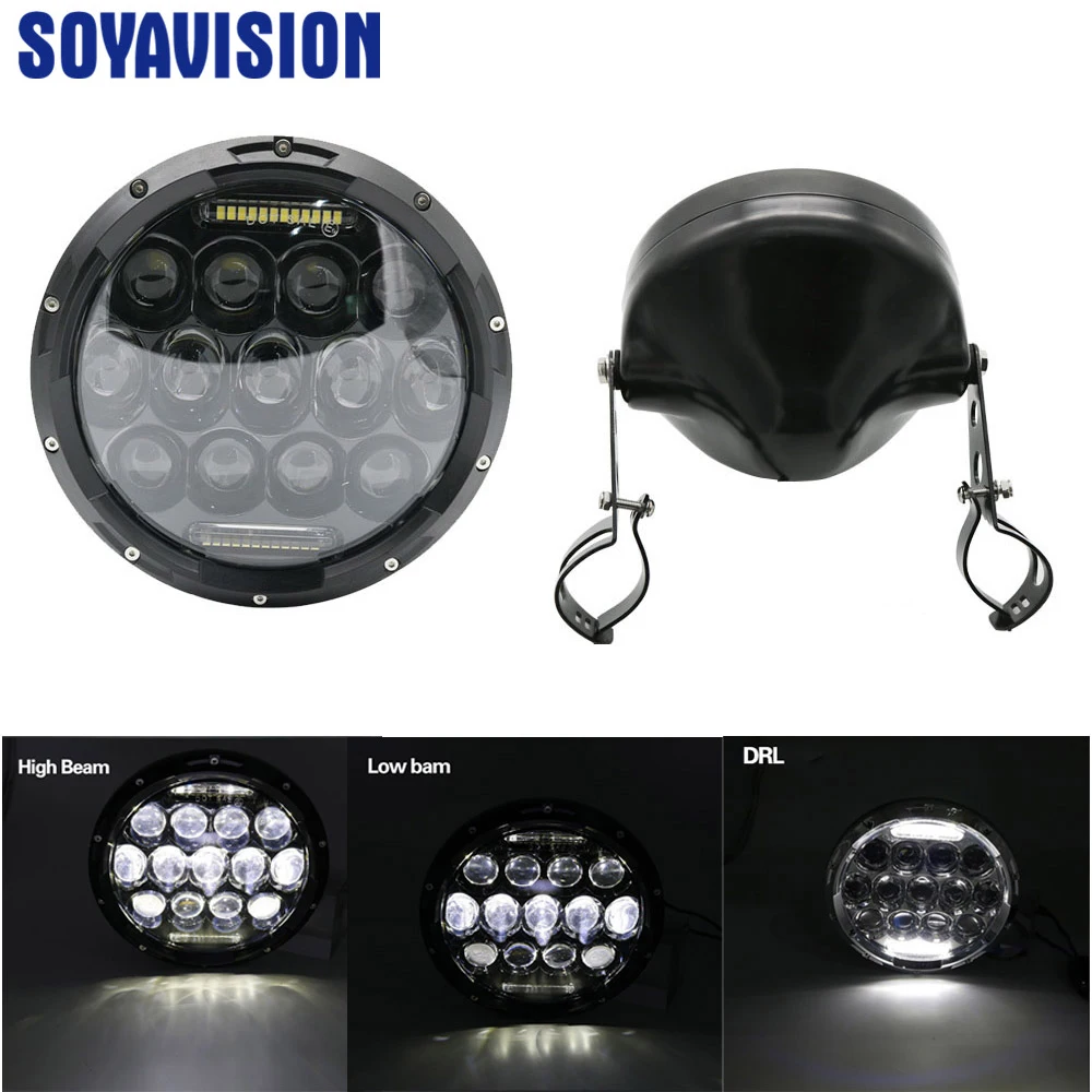 

7 Inch Round Motorcycle Headlight Headlamp DRL with Black Housing 7 Headlight Motorcycle Bucket Mount Headlight Shells