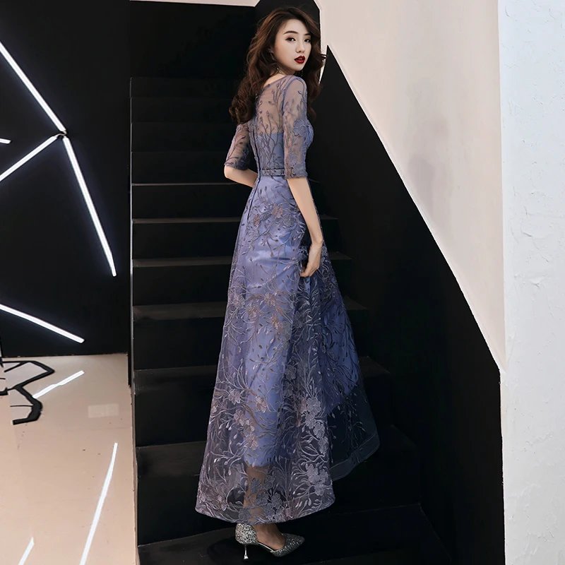 Lace Evening Dresses Long 2019 Elegant O-neck A-line Floor-Length Formal Evening Gown With Sleeves Plus Size Formal Dress Lace Evening Dresses Long 2019 Elegant O-neck A-line Floor-Length Formal Evening Gown With Sleeves Plus Size Formal Dress