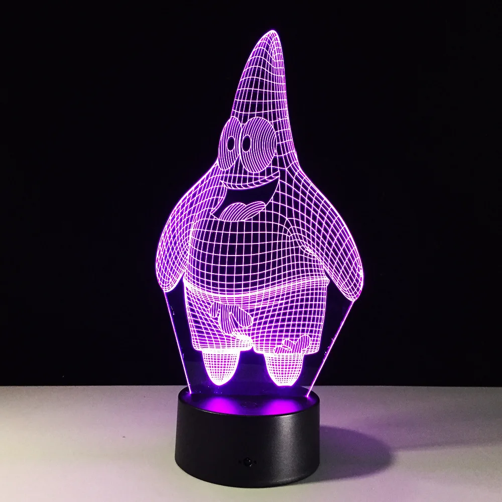  Patrick Star Stitch Rabbit Acrylic 7 Colors Desk Cartoon 3D Lamp Novelty Led Night Light Spongebob  - 32916574182