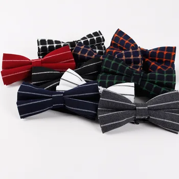 

TagerWilen Men's Bowtie Neckwear Popular Bowknot Ties Cravats Casual Plaid Striped Cotton Bow Tie Wedding Gifts For Men T-65
