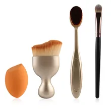 4pcs/Set Makeup Brushes Set:Oval Toothbrush Makeup Brush+Foundation Powder Brushes+Cosmetic Puff+Eye Shadow Blush Brush Cosmetic