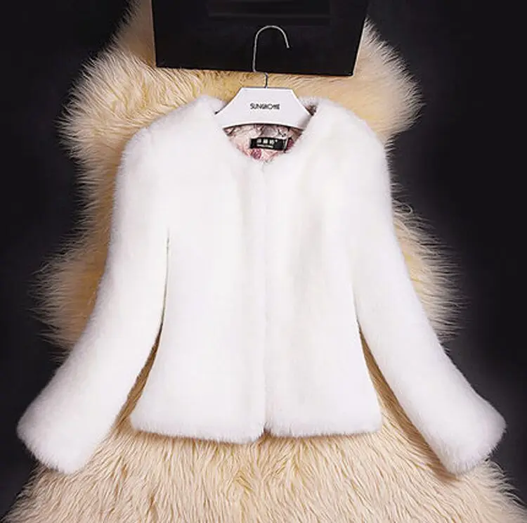 

2019 autumn and winter coat Slim round neck imitation rabbit fur coat female outerwear women coats jackets white