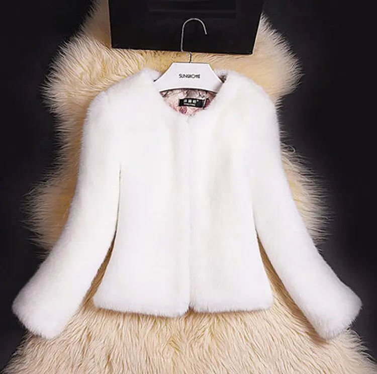 2019 autumn and winter coat Slim round neck imitation rabbit fur female outerwear women coats jackets white | Женская одежда