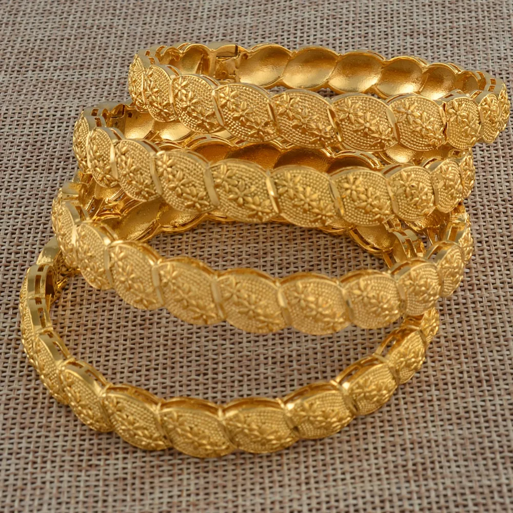 Anniyo Ближний Восток Арабский Браслет в дубайском стиле браслет для женщин Африканский Золотой цвет ювелирные изделия Модные подарки(4 шт./лот)#117806