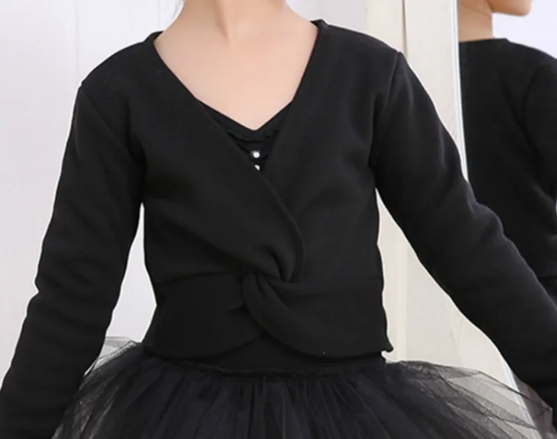 Гимнастический купальник для девочек балетная куртка свитер для танцев с длинными рукавами верхняя одежда детская Одежда для танцев куртка обёрточная балетная одежда - Цвет: Black1