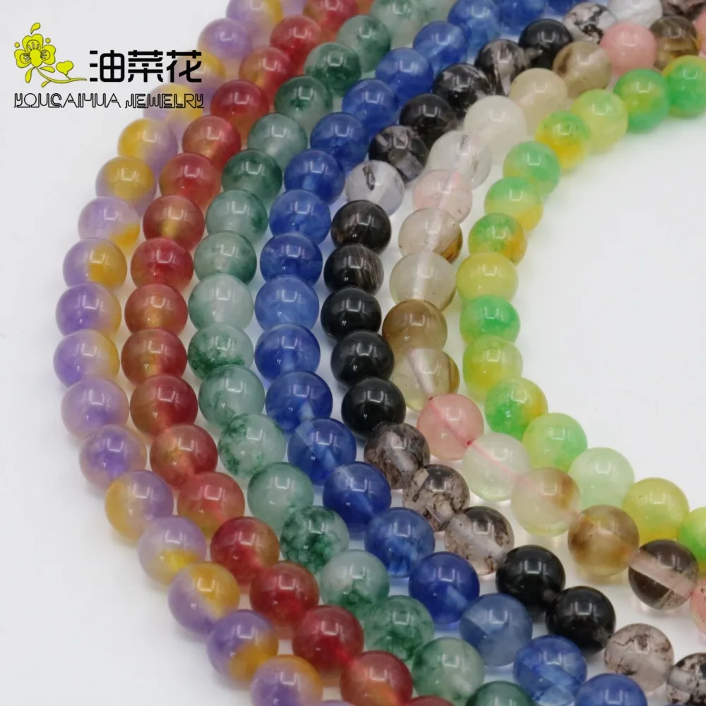

8mm Chalcedony Fashion Ornaments Crafts Stones Balls Gifts Loose Beads Mixed color Summer Jewelry Making Transparent Wholesale