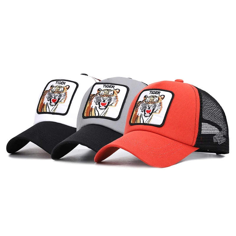جديد جودة عالية النمر التطريز شبكة قبعة بيسبول النساء الرجال الهيب هوب قبعة الصيف الحيوان Snapback قابل للتعديل العظام Gorras الرياضة