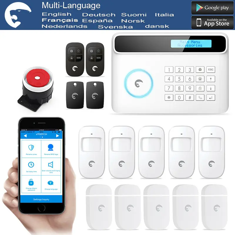 

DIYKIT Android/IOS APP eTIGER LCD Wireless & Wired GSM/PSTN Intruder Burglar for Home Security Free Shipping Alarm System