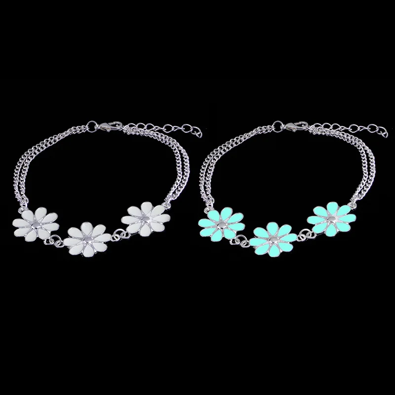 

Best Selling Flower Glow in the Dark Chain Link Bracelet Femme Silver Enamel Bracelets Women Braclet Bijouterie Christmas Gifts