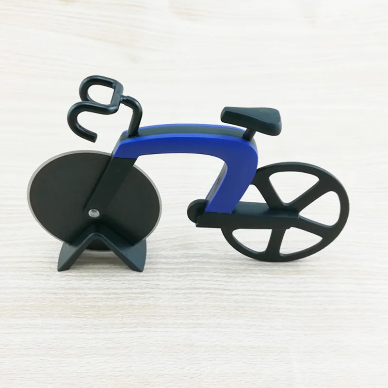 Велосипед нож для пиццы колеса из нержавеющей стали пластиковый велосипед ролик для пиццы измельчитель слайсер кухонный гаджет E2S - Цвет: Синий