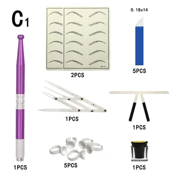 

Makeup Tattoo Kits Manual Pen Eyebrow Practice Pigment Set With 12pin Needle Eyebrow ruler Blade Ink Ring Body Art Tools