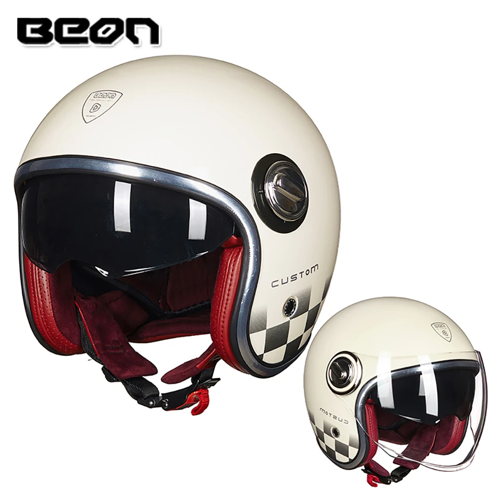 BEON мотоциклетный шлем rbike Casco винтажный мотоциклетный шлем 3/4 с открытым лицом Capacete Байкер скутер шлем ретро двойной козырек - Цвет: B-108A-Lmilky white